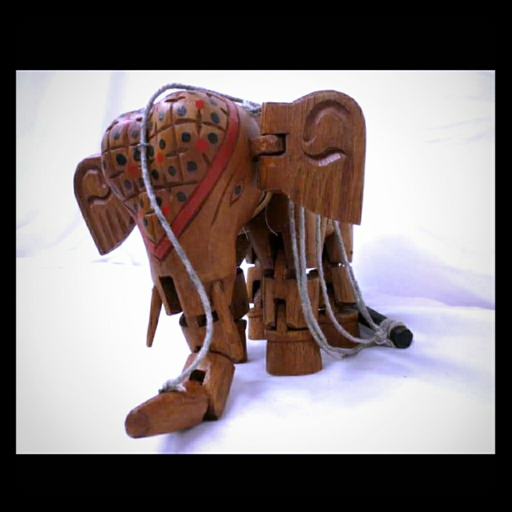 Vintage carved wood boho elephant marrianet